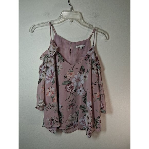 Haute Monde Blouse Business Casual Floral Boho Cottage Cold Shoulder Pink Large - Picture 1 of 10